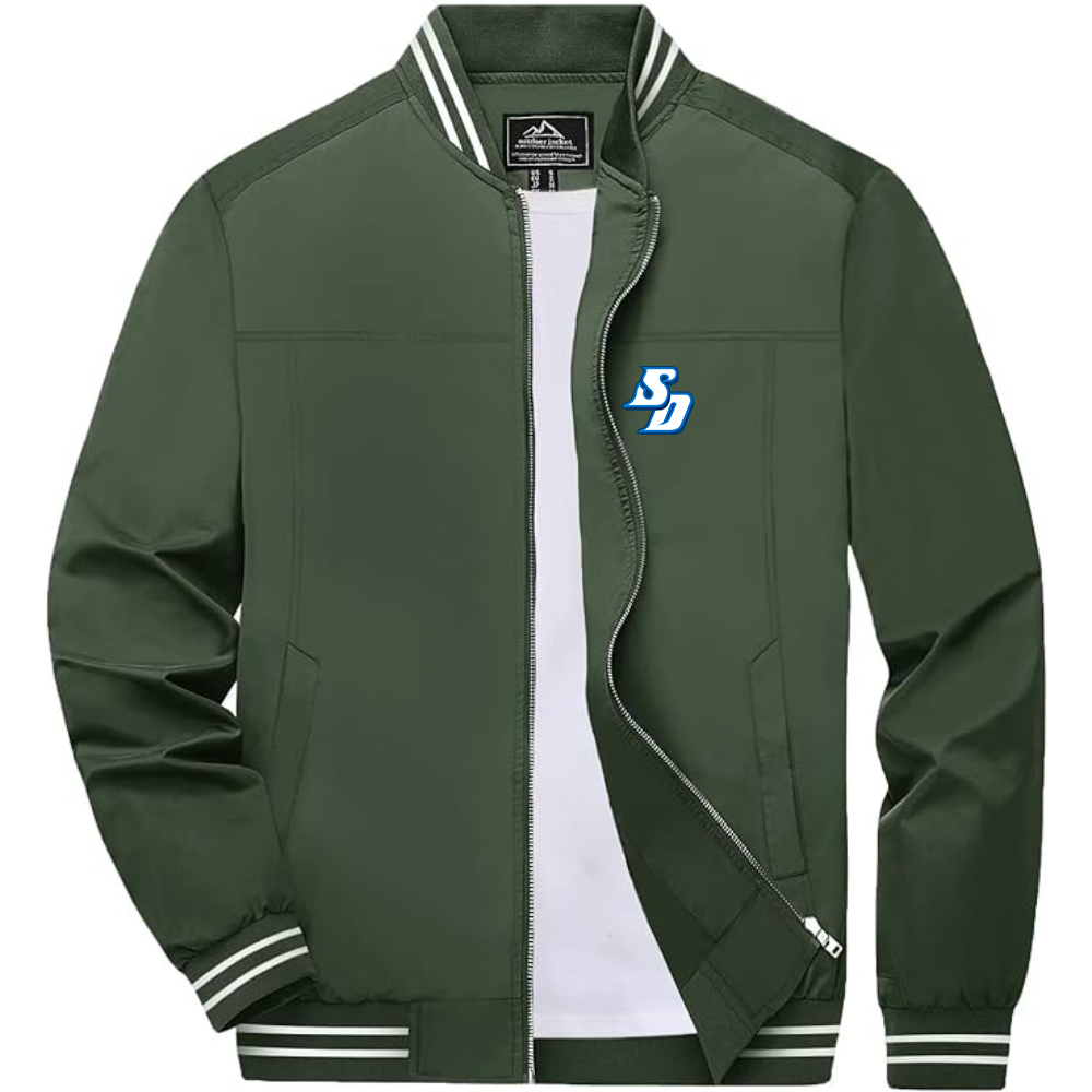 Men's San Diego Toreros Logo Lightweight Zip-Up Bomber Jacket with Ribbed Collar and Cuffs Versatile Casual Outerwear