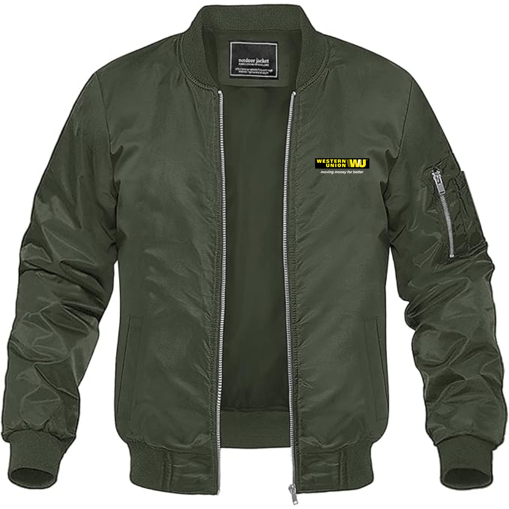 Men's Wastern Union Logo Lightweight Bomber Jacket Windbreaker Softshell Varsity Jacket Coat