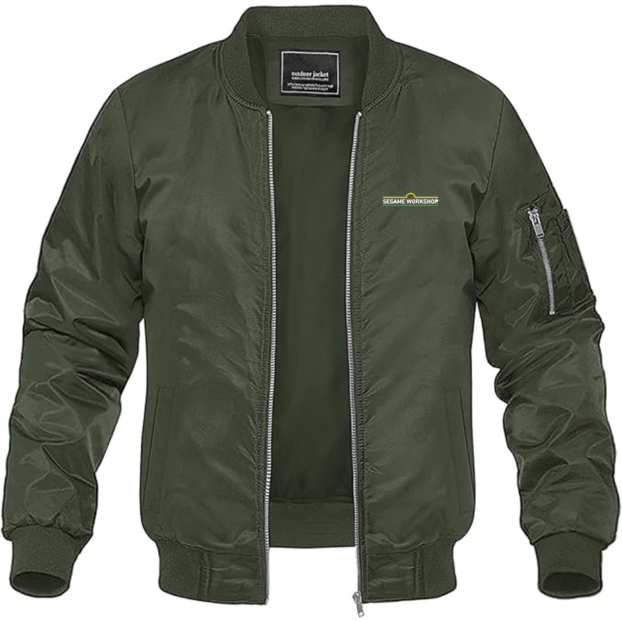 Men's Sesame Workshop Logo Lightweight Bomber Jacket Windbreaker Softshell Varsity Jacket Coat