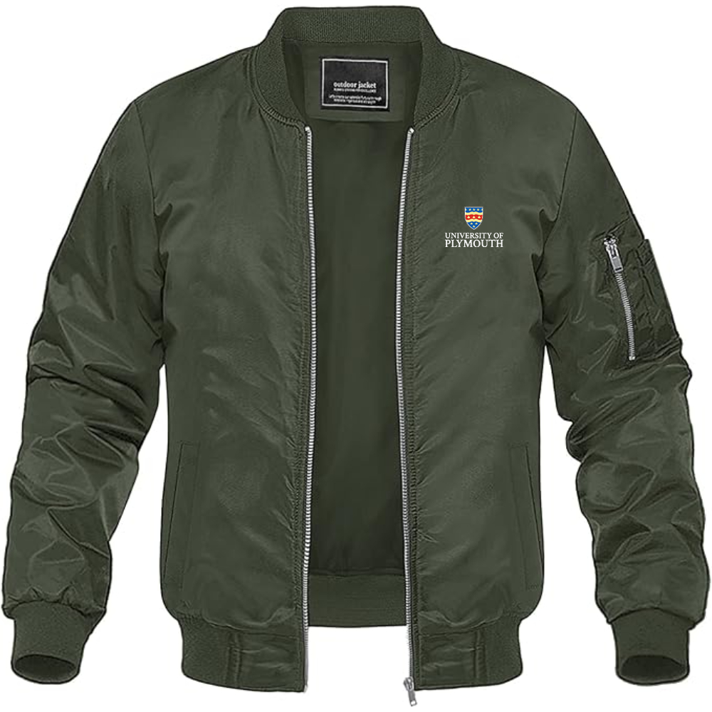 Men's University of Plymouth Logo Lightweight Bomber Jacket Windbreaker Softshell Varsity Jacket Coat