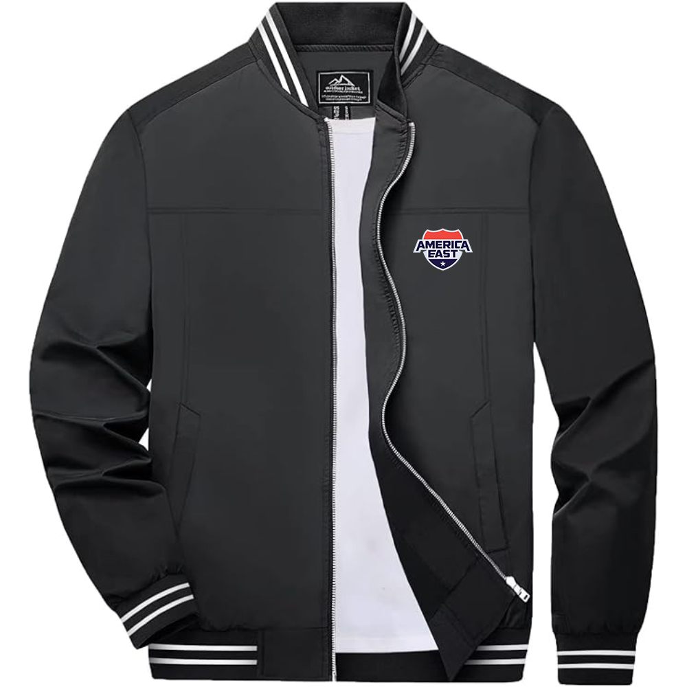 America East Conference Lightweight Zip-Up Bomber Jacket with Ribbed Collar and Cuffs Versatile Casual Outerwear