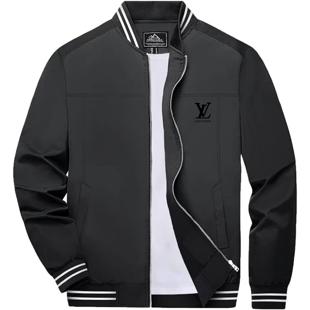 Men's Louis Vuitton Lightweight Zip-Up Bomber Jacket with Ribbed Collar and Cuffs Versatile Casual Outerwear