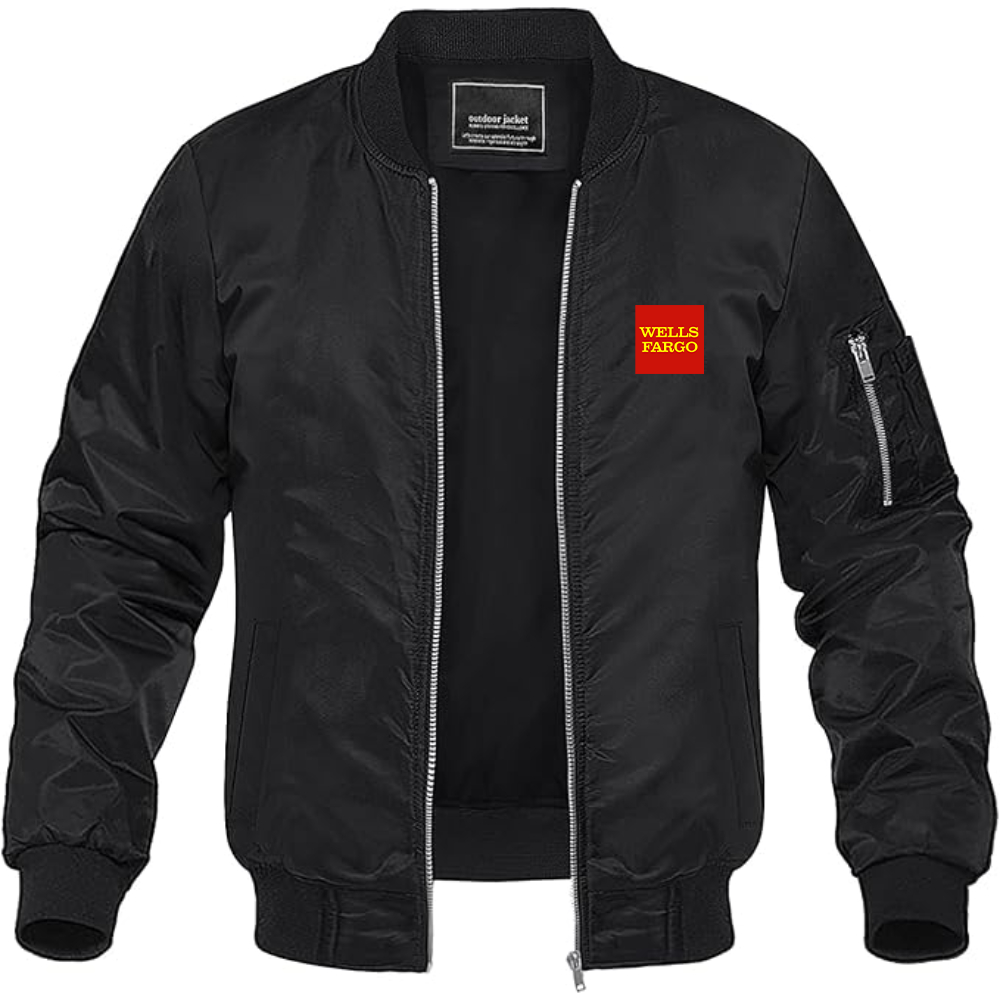 Men's Wells Fargo Logo Lightweight Bomber Jacket Windbreaker Softshell Varsity Jacket Coat