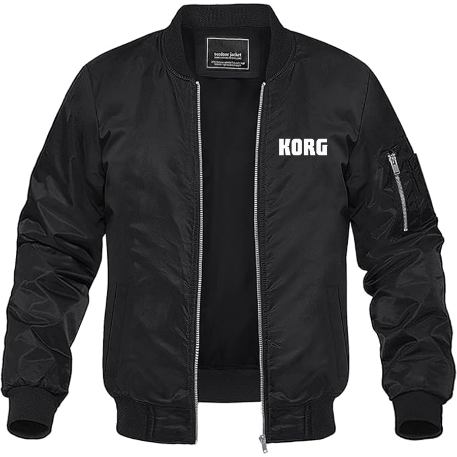 Men's Korg Logo Lightweight Bomber Jacket Windbreaker Softshell Varsity Jacket Coat