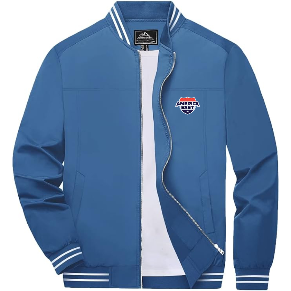 America East Conference Lightweight Zip-Up Bomber Jacket with Ribbed Collar and Cuffs Versatile Casual Outerwear