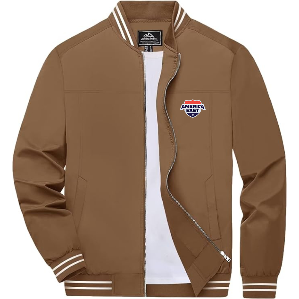 America East Conference Lightweight Zip-Up Bomber Jacket with Ribbed Collar and Cuffs Versatile Casual Outerwear