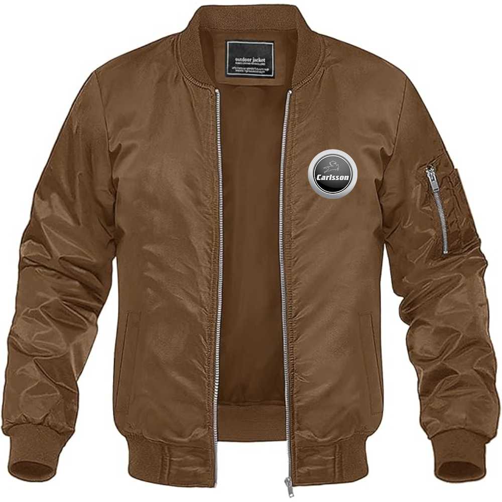 Men's Carlsson Logo Lightweight Bomber Jacket Windbreaker Softshell Varsity Jacket Coat
