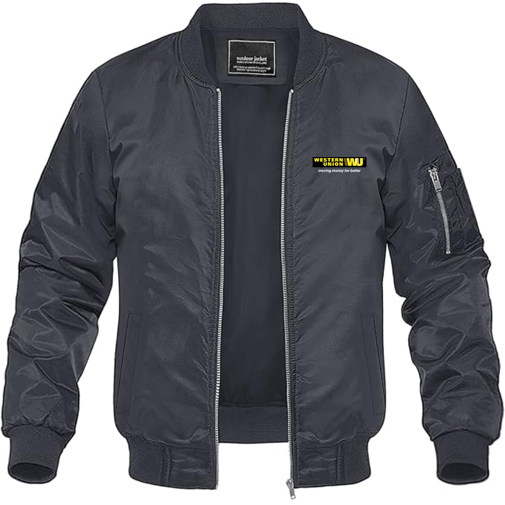 Men's Wastern Union Logo Lightweight Bomber Jacket Windbreaker Softshell Varsity Jacket Coat