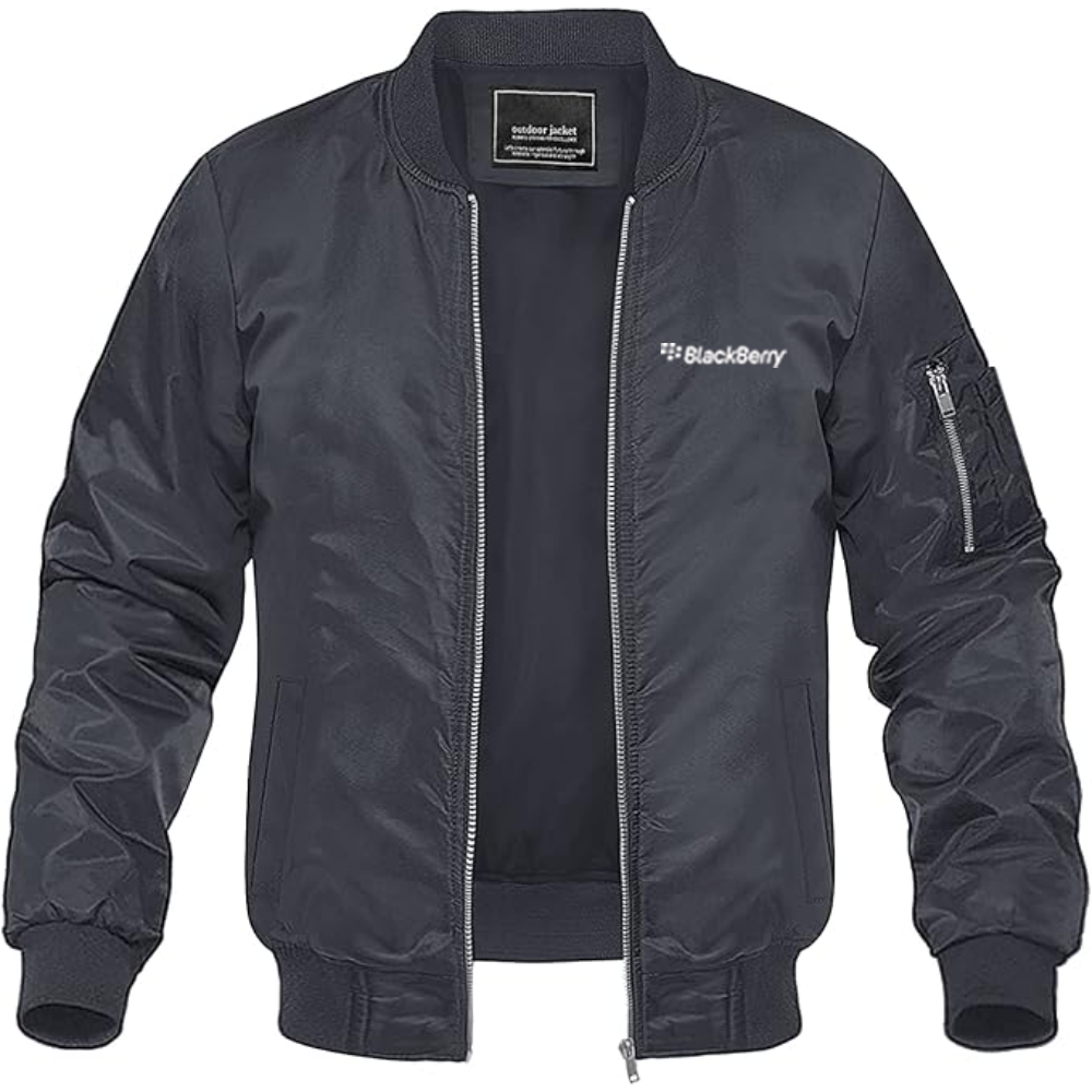 Men's Blackberry Logo Lightweight Bomber Jacket Windbreaker Softshell Varsity Jacket Coat