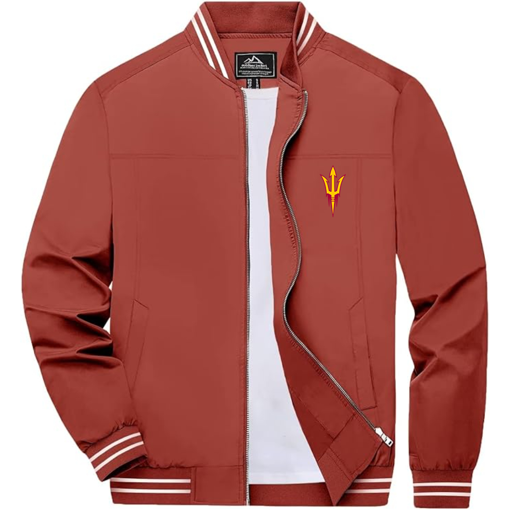 Arizona State Sun Devils Lightweight Zip-Up Bomber Jacket with Ribbed Collar and Cuffs Versatile Casual Outerwear