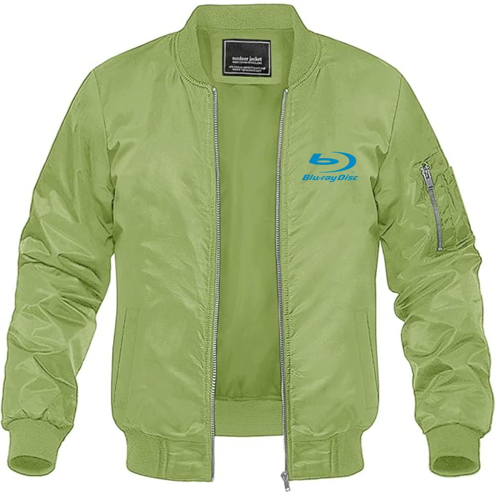 Men's Blu-Ray Logo Lightweight Bomber Jacket Windbreaker Softshell Varsity Jacket Coat