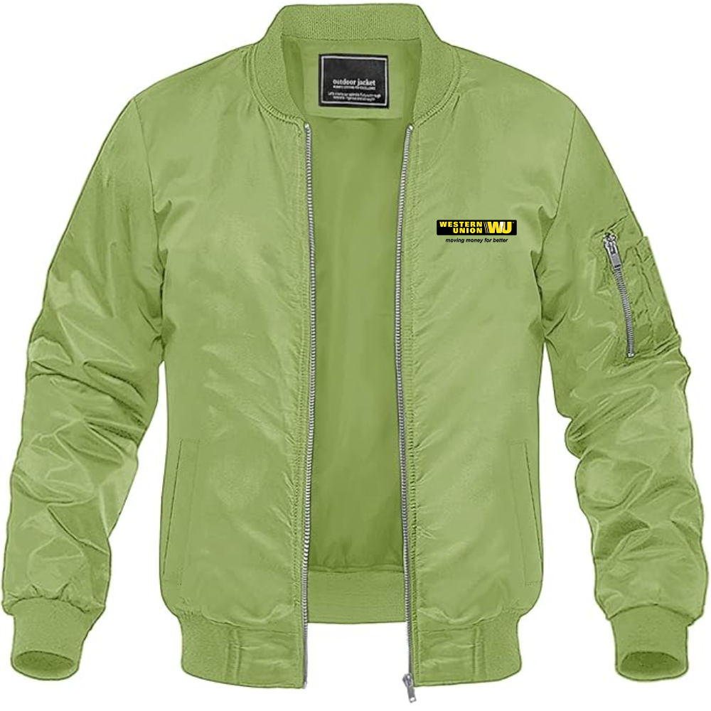 Men's Wastern Union Logo Lightweight Bomber Jacket Windbreaker Softshell Varsity Jacket Coat
