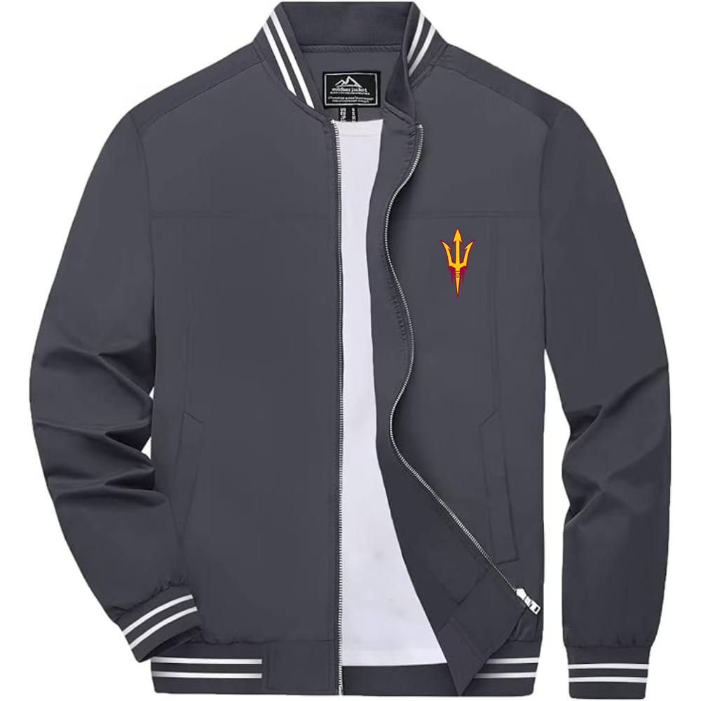 Arizona State Sun Devils Lightweight Zip-Up Bomber Jacket with Ribbed Collar and Cuffs Versatile Casual Outerwear