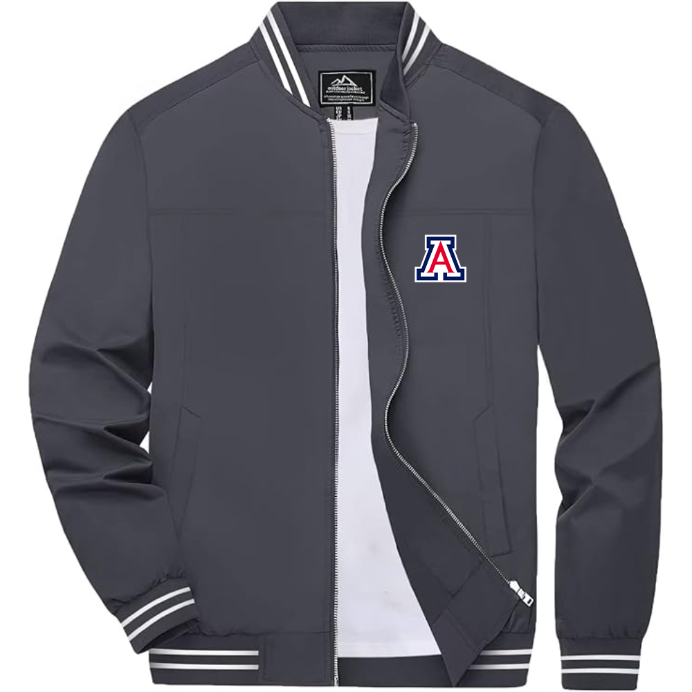 Men's Arizona Wildcats Lightweight Zip-Up Bomber Jacket with Ribbed Collar and Cuffs Versatile Casual Outerwear