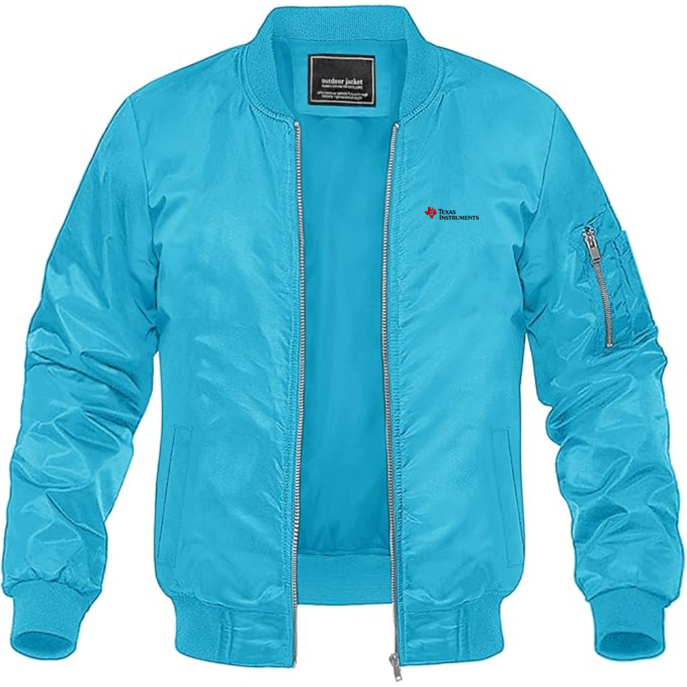 Men's Texas Instruments Logo Lightweight Bomber Jacket Windbreaker Softshell Varsity Jacket Coat