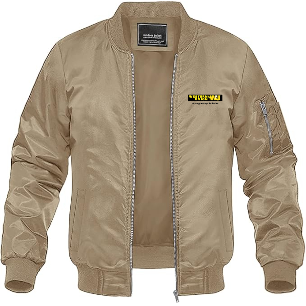 Men's Wastern Union Logo Lightweight Bomber Jacket Windbreaker Softshell Varsity Jacket Coat