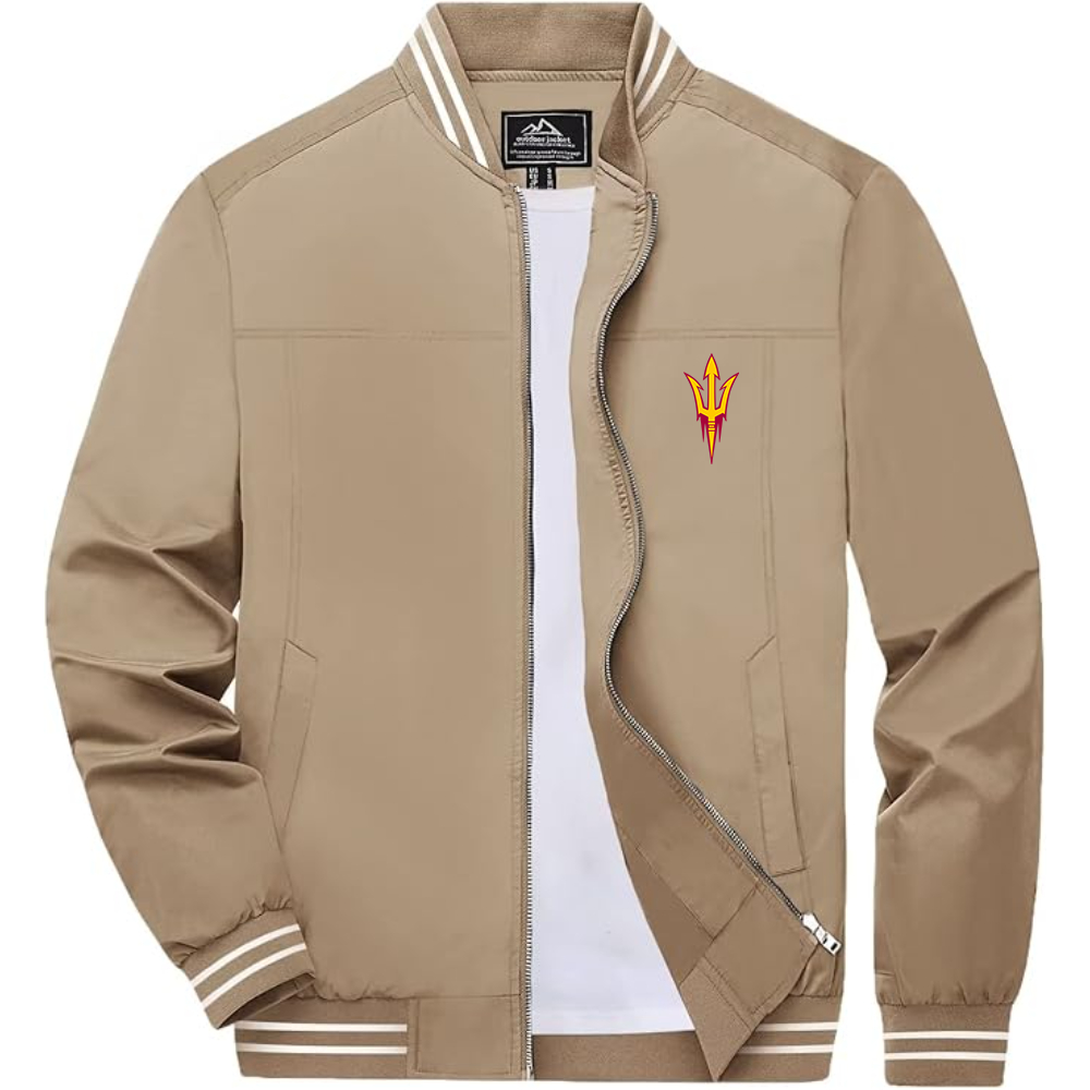 Arizona State Sun Devils Lightweight Zip-Up Bomber Jacket with Ribbed Collar and Cuffs Versatile Casual Outerwear