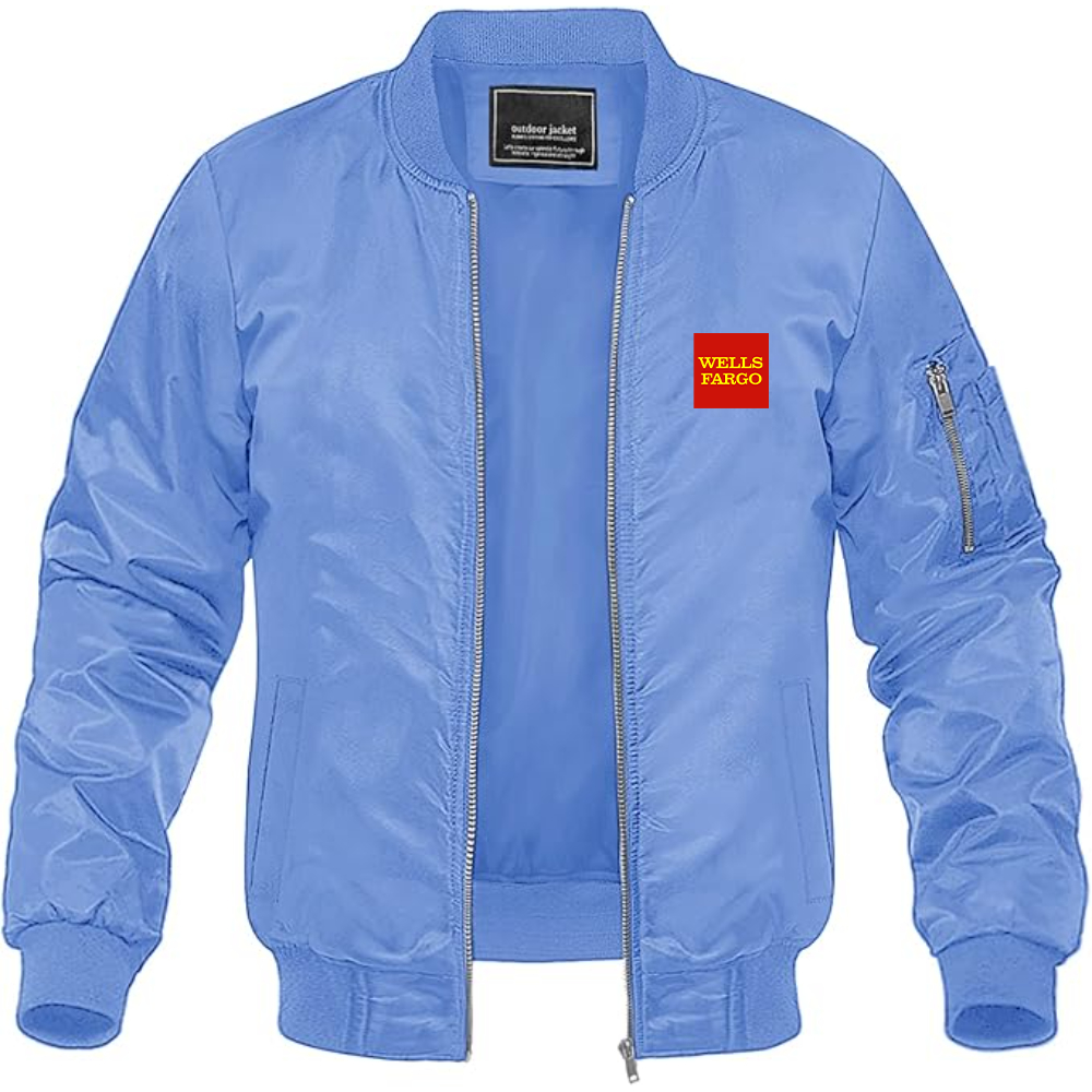 Men's Wells Fargo Logo Lightweight Bomber Jacket Windbreaker Softshell Varsity Jacket Coat