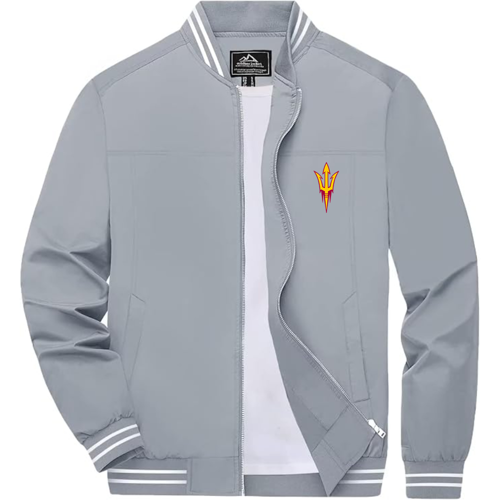 Arizona State Sun Devils Lightweight Zip-Up Bomber Jacket with Ribbed Collar and Cuffs Versatile Casual Outerwear