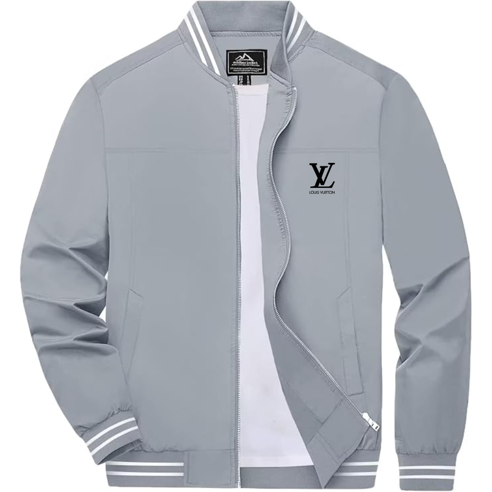 Men's Louis Vuitton Lightweight Zip-Up Bomber Jacket with Ribbed Collar and Cuffs Versatile Casual Outerwear