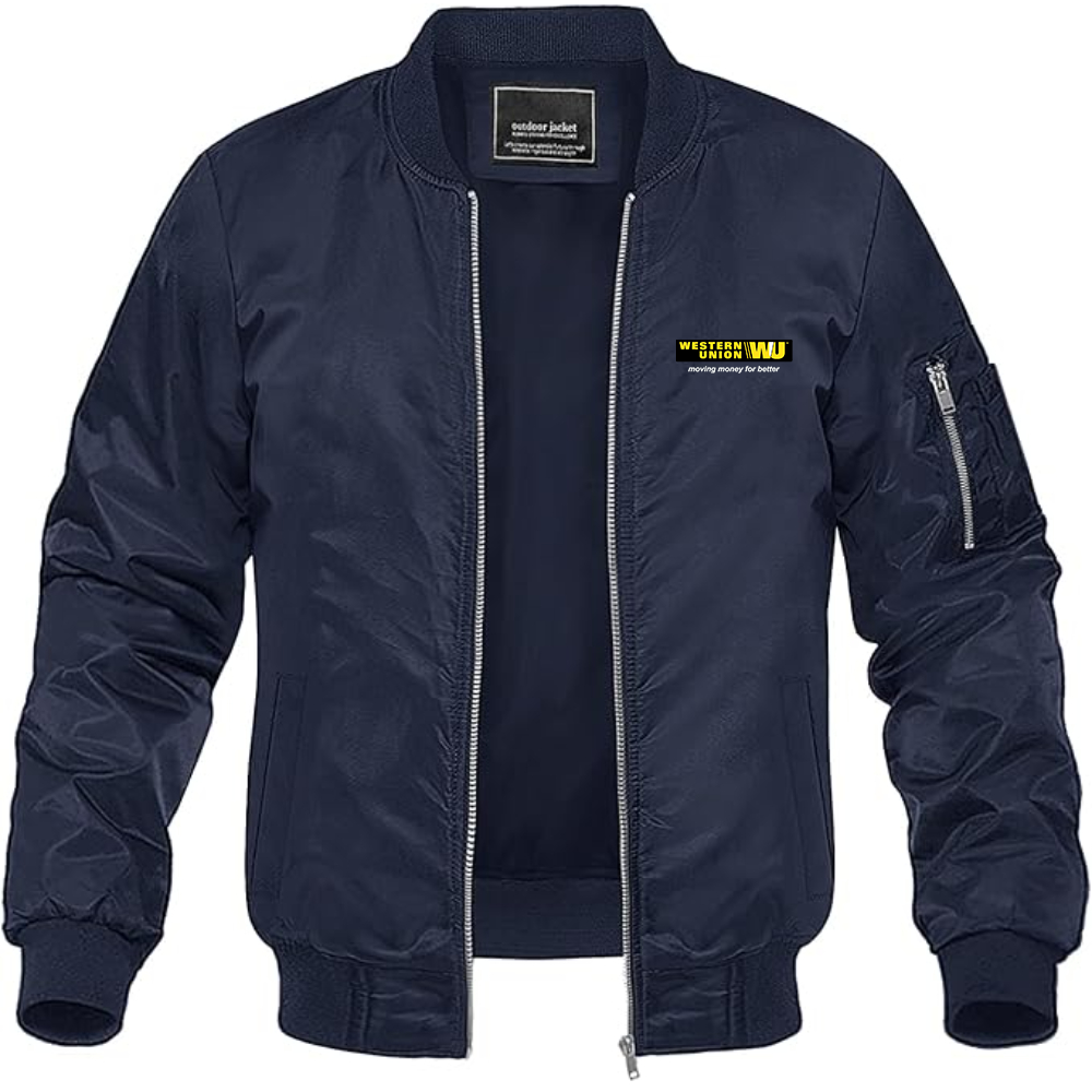 Men's Wastern Union Logo Lightweight Bomber Jacket Windbreaker Softshell Varsity Jacket Coat