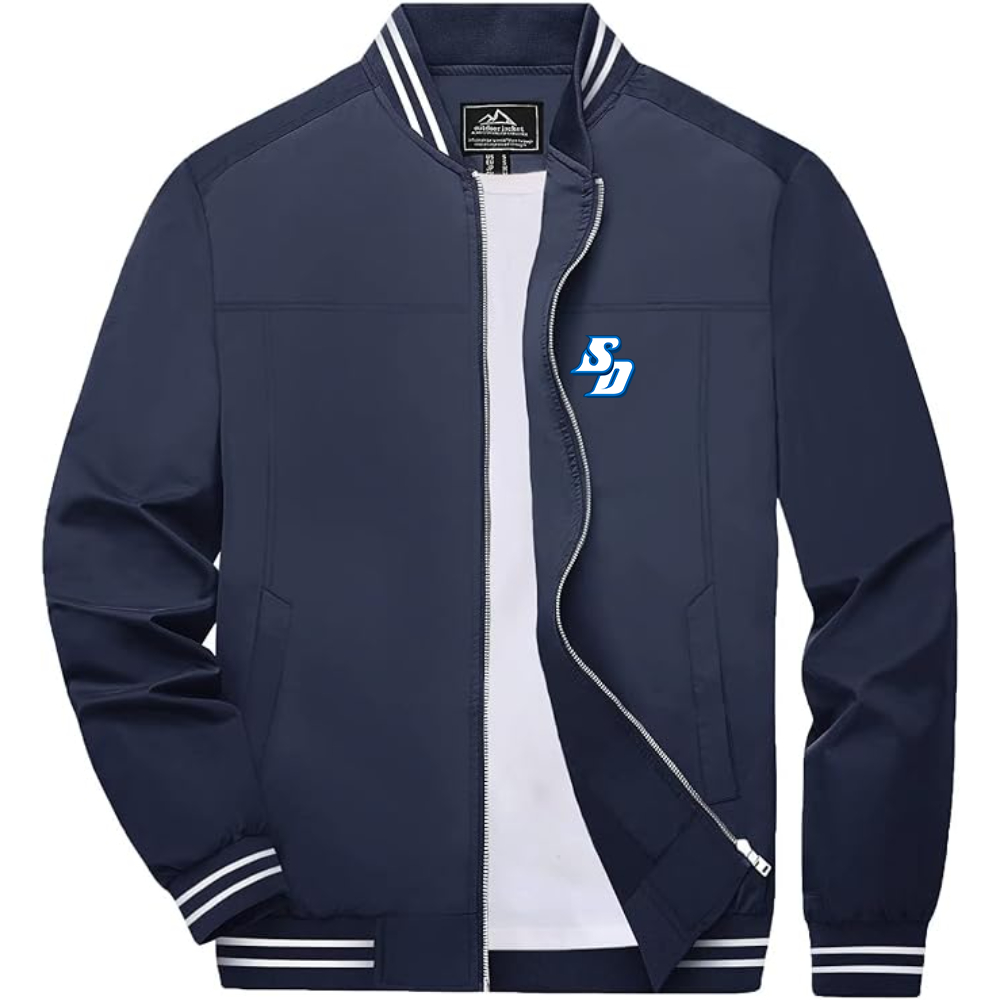 Men's San Diego Toreros Logo Lightweight Zip-Up Bomber Jacket with Ribbed Collar and Cuffs Versatile Casual Outerwear