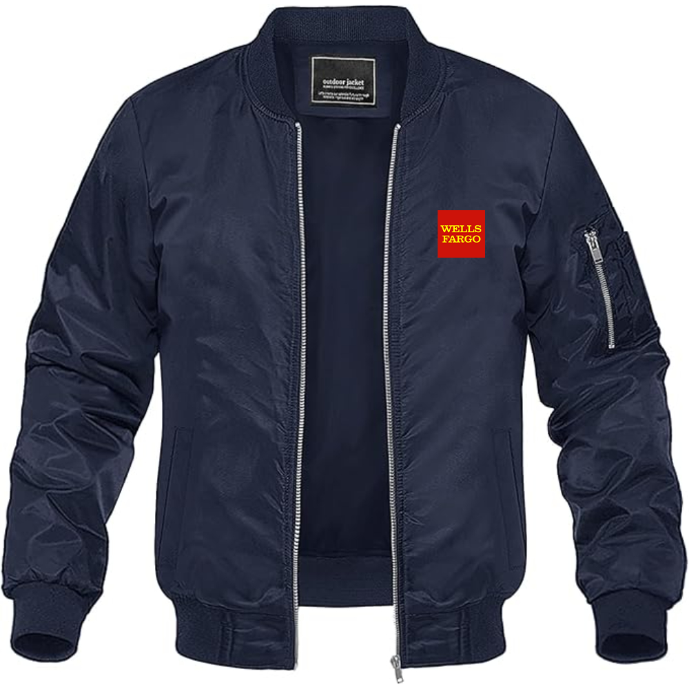 Men's Wells Fargo Logo Lightweight Bomber Jacket Windbreaker Softshell Varsity Jacket Coat