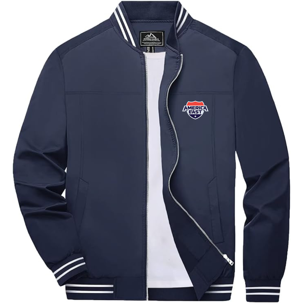 America East Conference Lightweight Zip-Up Bomber Jacket with Ribbed Collar and Cuffs Versatile Casual Outerwear