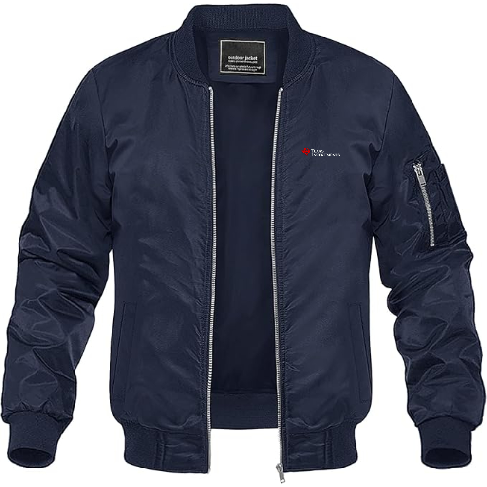 Men's Texas Instruments Logo Lightweight Bomber Jacket Windbreaker Softshell Varsity Jacket Coat