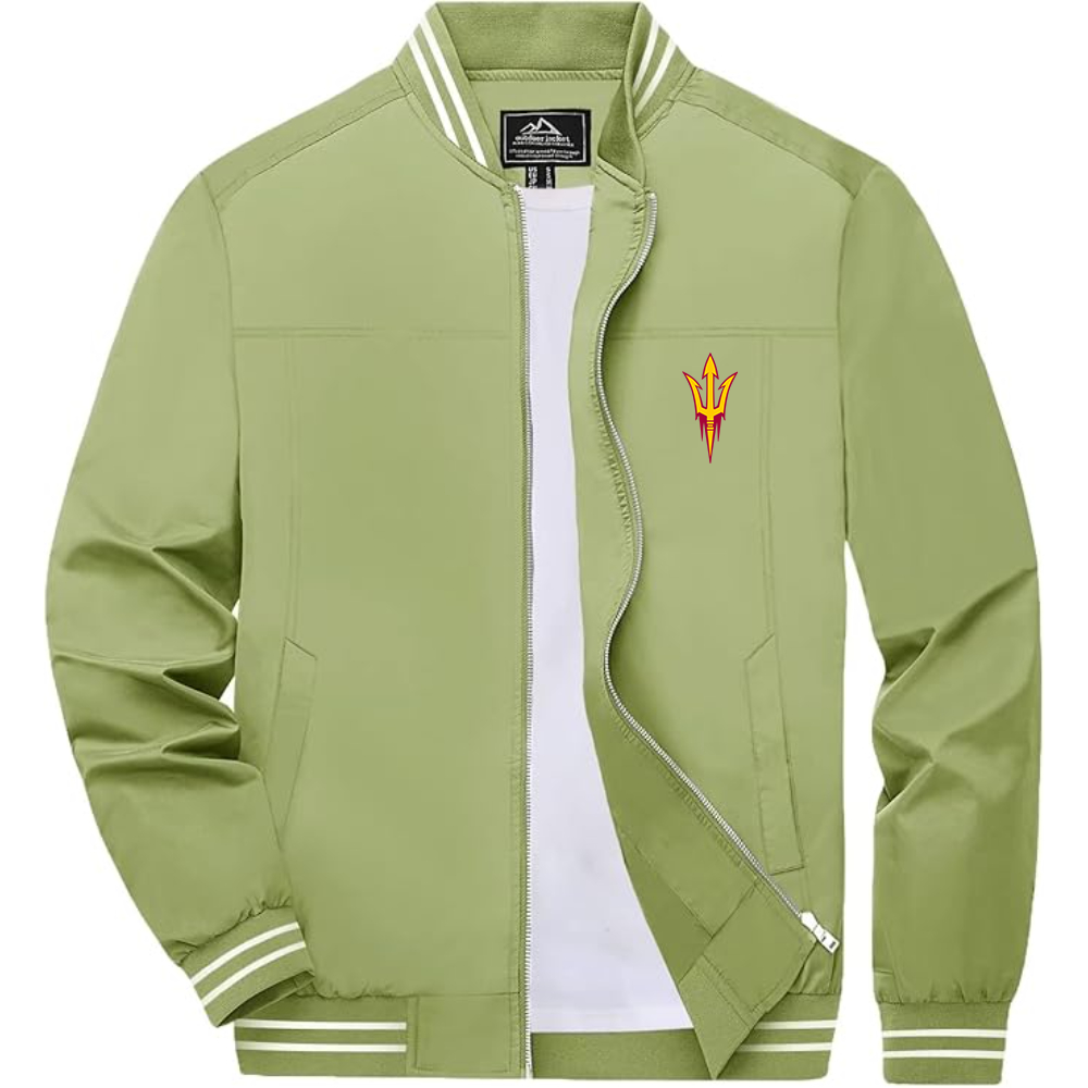 Arizona State Sun Devils Lightweight Zip-Up Bomber Jacket with Ribbed Collar and Cuffs Versatile Casual Outerwear