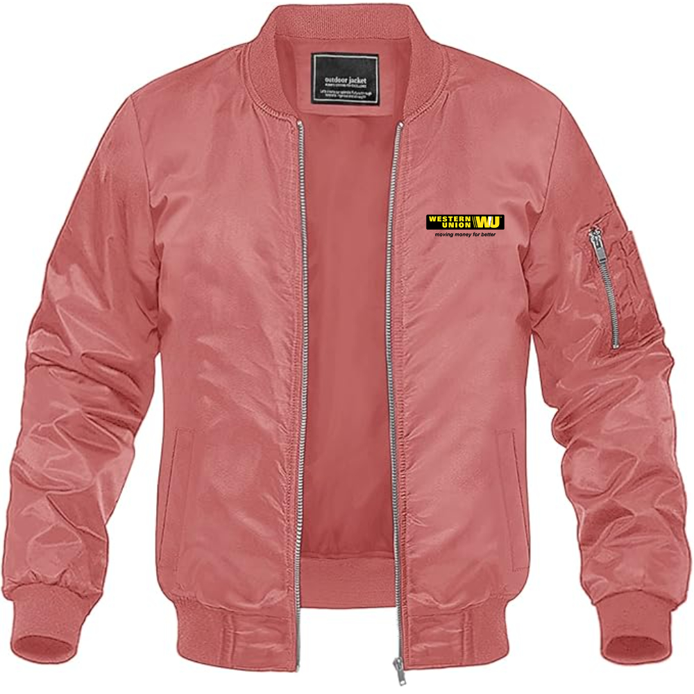 Men's Wastern Union Logo Lightweight Bomber Jacket Windbreaker Softshell Varsity Jacket Coat