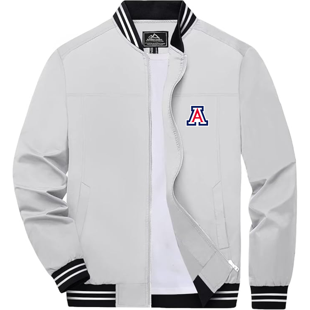 Men's Arizona Wildcats Lightweight Zip-Up Bomber Jacket with Ribbed Collar and Cuffs Versatile Casual Outerwear