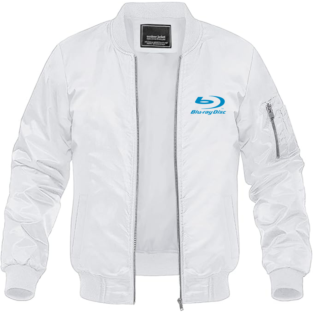 Men's Blu-Ray Logo Lightweight Bomber Jacket Windbreaker Softshell Varsity Jacket Coat