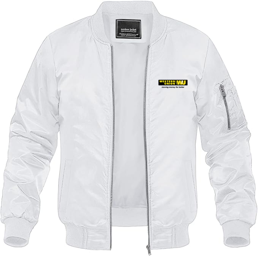 Men's Wastern Union Logo Lightweight Bomber Jacket Windbreaker Softshell Varsity Jacket Coat
