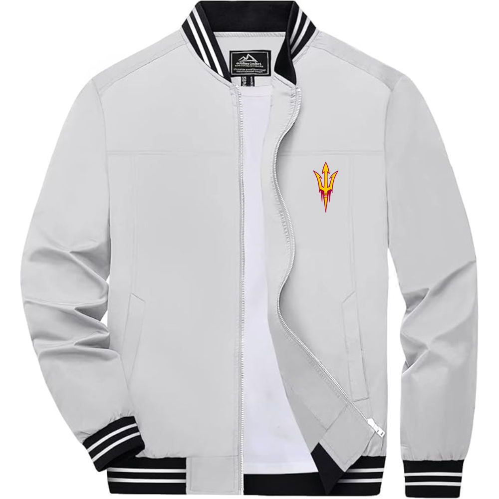Arizona State Sun Devils Lightweight Zip-Up Bomber Jacket with Ribbed Collar and Cuffs Versatile Casual Outerwear