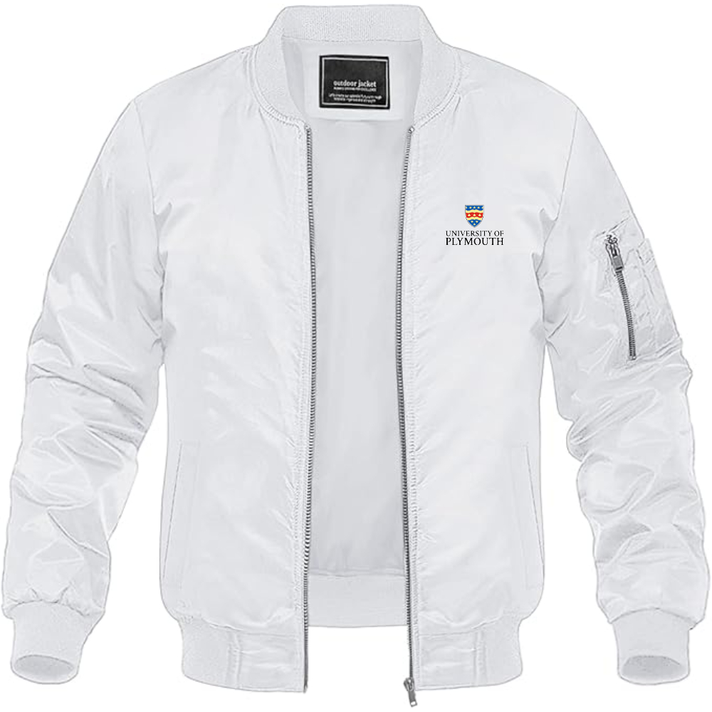 Men's University of Plymouth Logo Lightweight Bomber Jacket Windbreaker Softshell Varsity Jacket Coat
