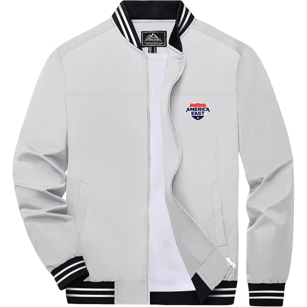 America East Conference Lightweight Zip-Up Bomber Jacket with Ribbed Collar and Cuffs Versatile Casual Outerwear