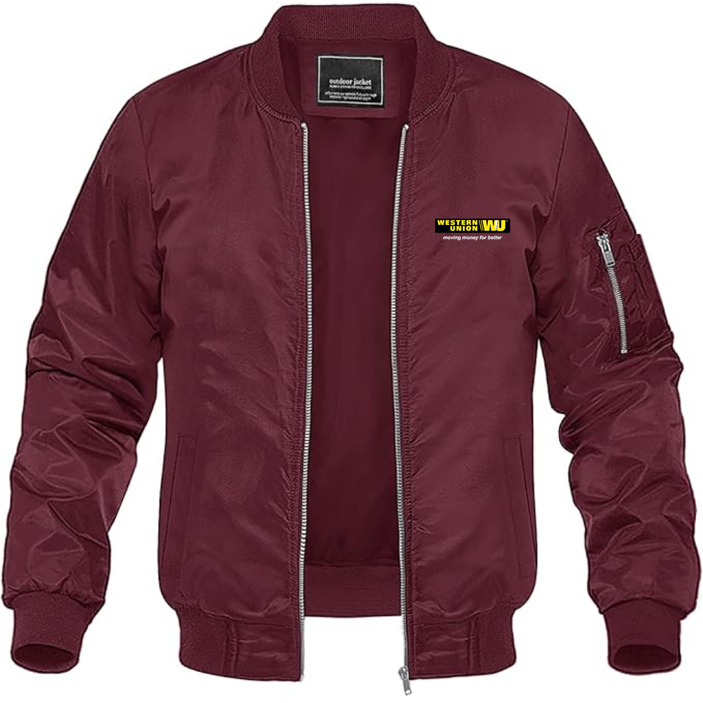 Men's Wastern Union Logo Lightweight Bomber Jacket Windbreaker Softshell Varsity Jacket Coat