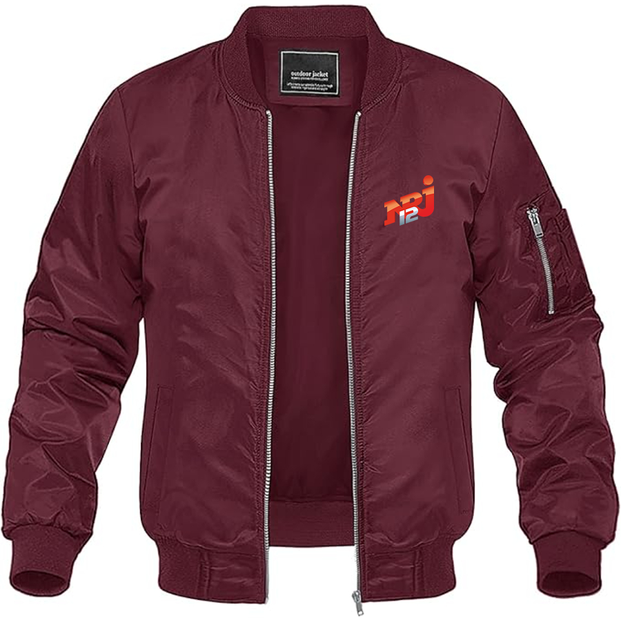 Men's NRJ 12 Logo Lightweight Bomber Jacket Windbreaker Softshell Varsity Jacket Coat