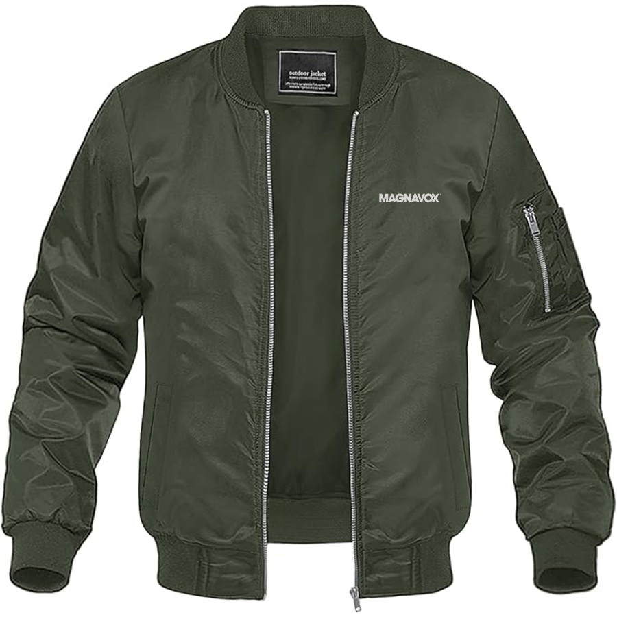 Men's Magnavox Logo Lightweight Bomber Jacket Windbreaker Softshell Varsity Jacket Coat
