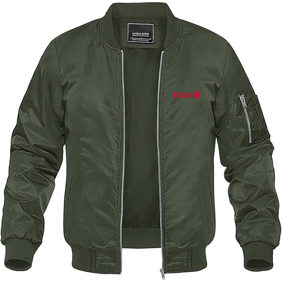 Men's Maxell Logo Lightweight Bomber Jacket Windbreaker Softshell Varsity Jacket Coat