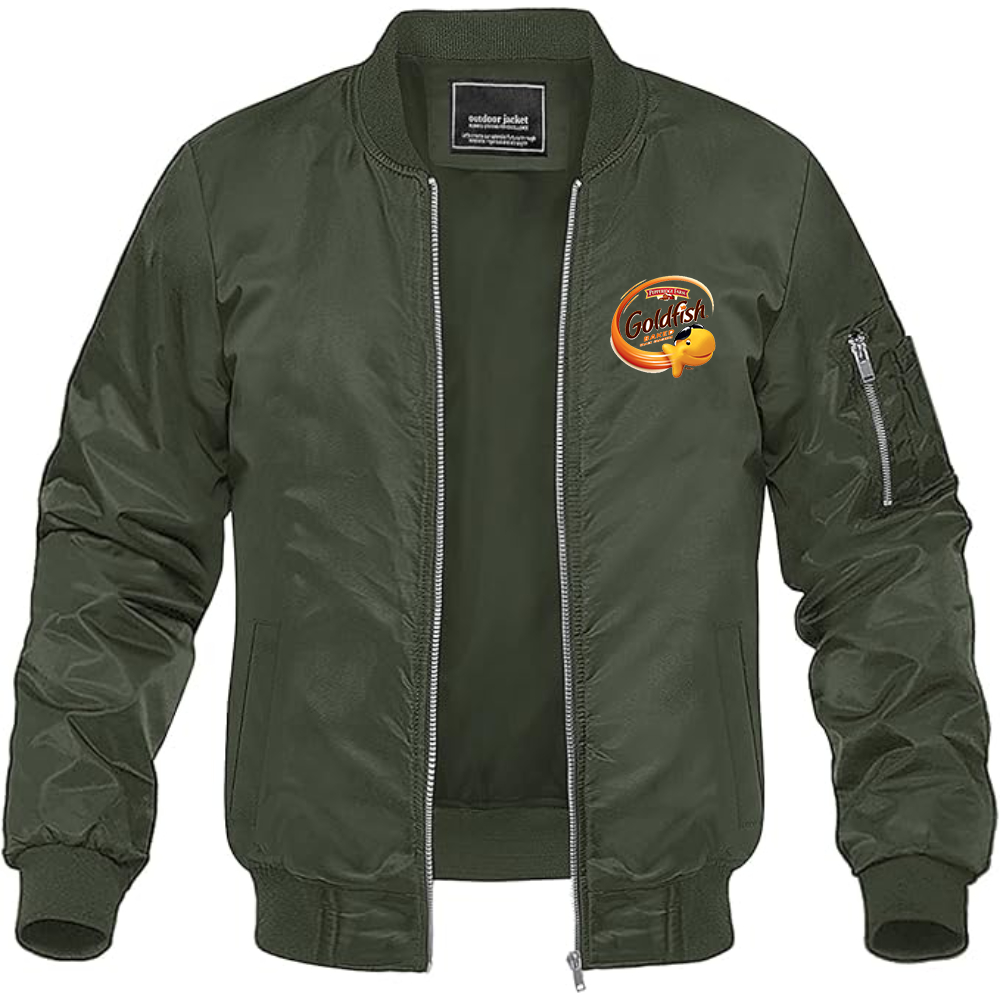Men's Goldfish Logo Lightweight Bomber Jacket Windbreaker Softshell Varsity Jacket Coat