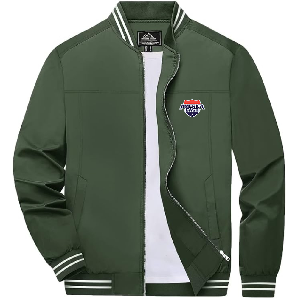 America East Conference Lightweight Zip-Up Bomber Jacket with Ribbed Collar and Cuffs Versatile Casual Outerwear