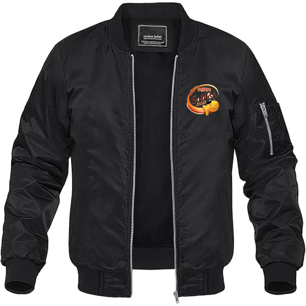 Men's Goldfish Logo Lightweight Bomber Jacket Windbreaker Softshell Varsity Jacket Coat