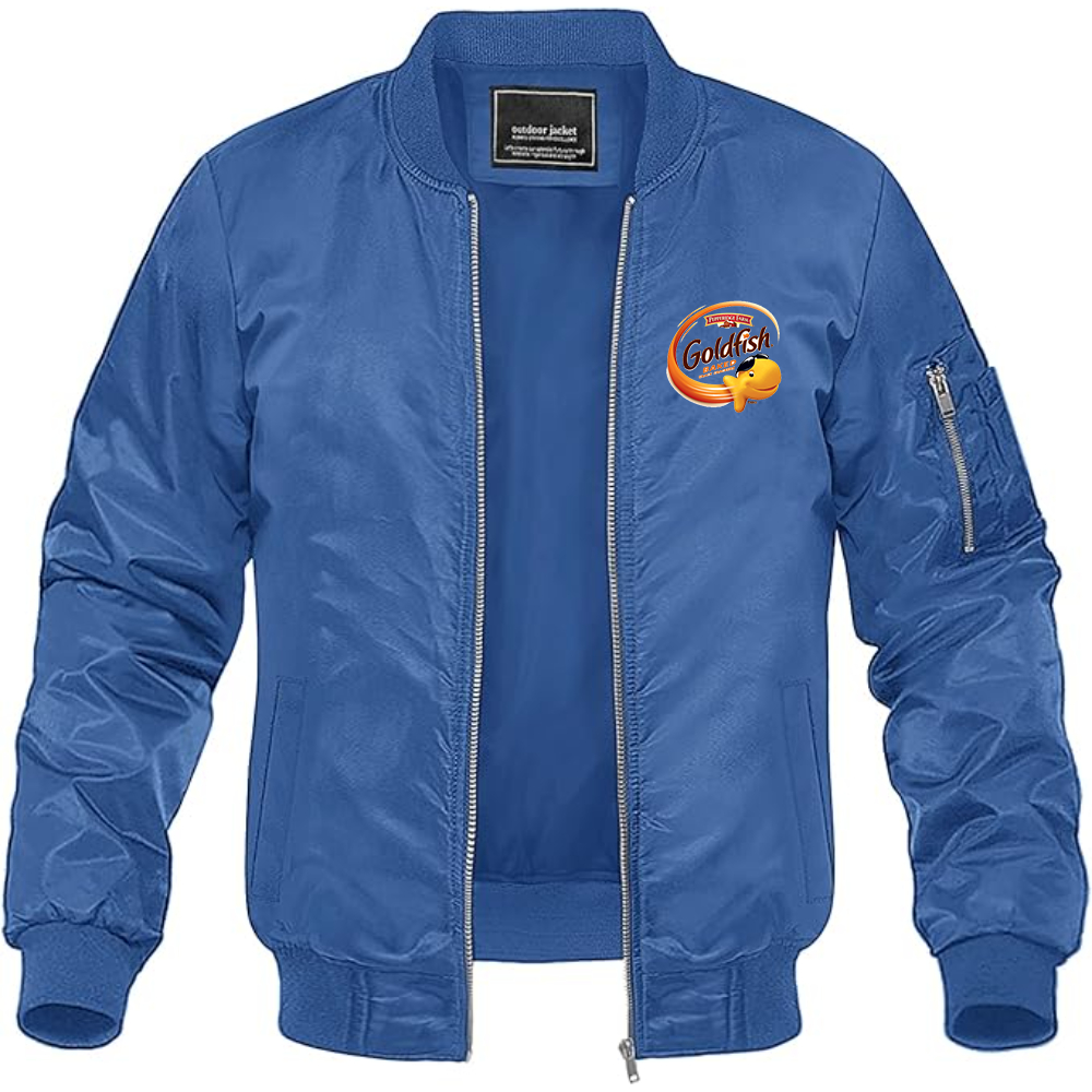 Men's Goldfish Logo Lightweight Bomber Jacket Windbreaker Softshell Varsity Jacket Coat