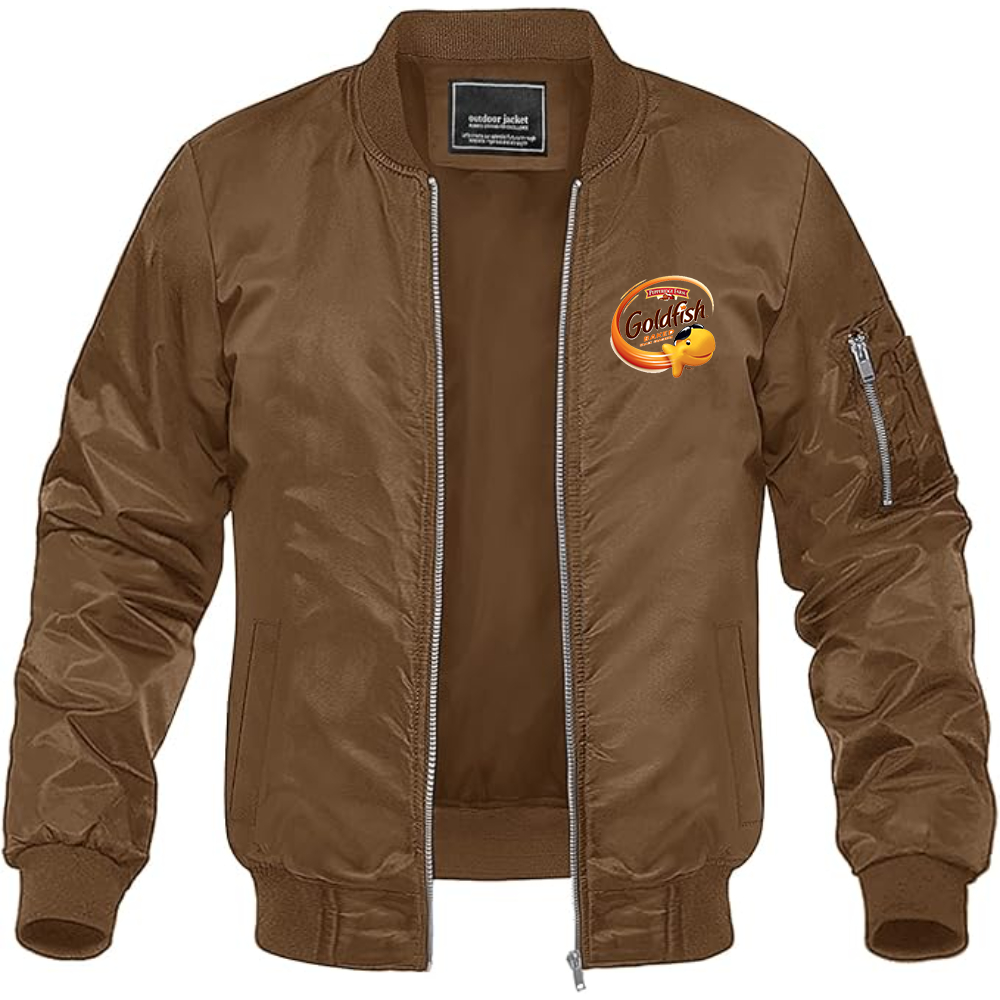 Men's Goldfish Logo Lightweight Bomber Jacket Windbreaker Softshell Varsity Jacket Coat