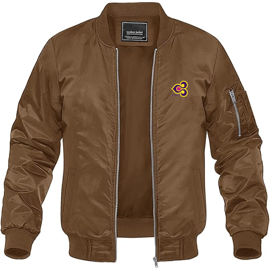 Men's Thai Airlines Logo Lightweight Bomber Jacket Windbreaker Softshell Varsity Jacket Coat