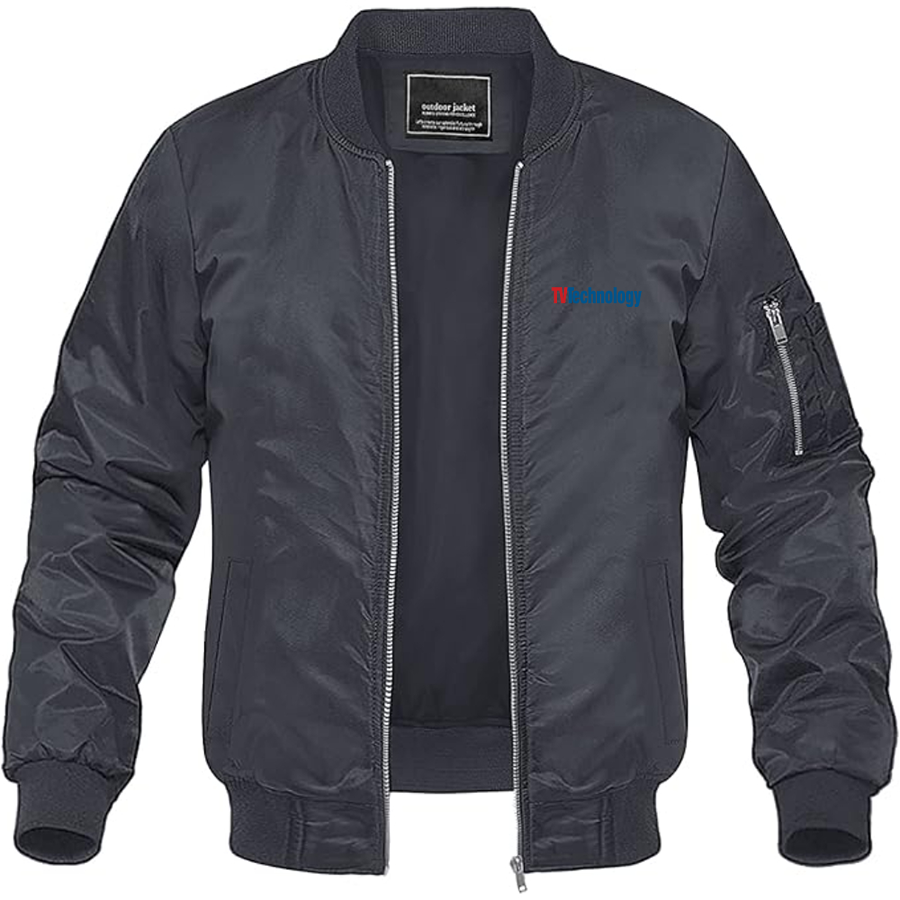 Men's TV Technology Logo Lightweight Bomber Jacket Windbreaker Softshell Varsity Jacket Coat