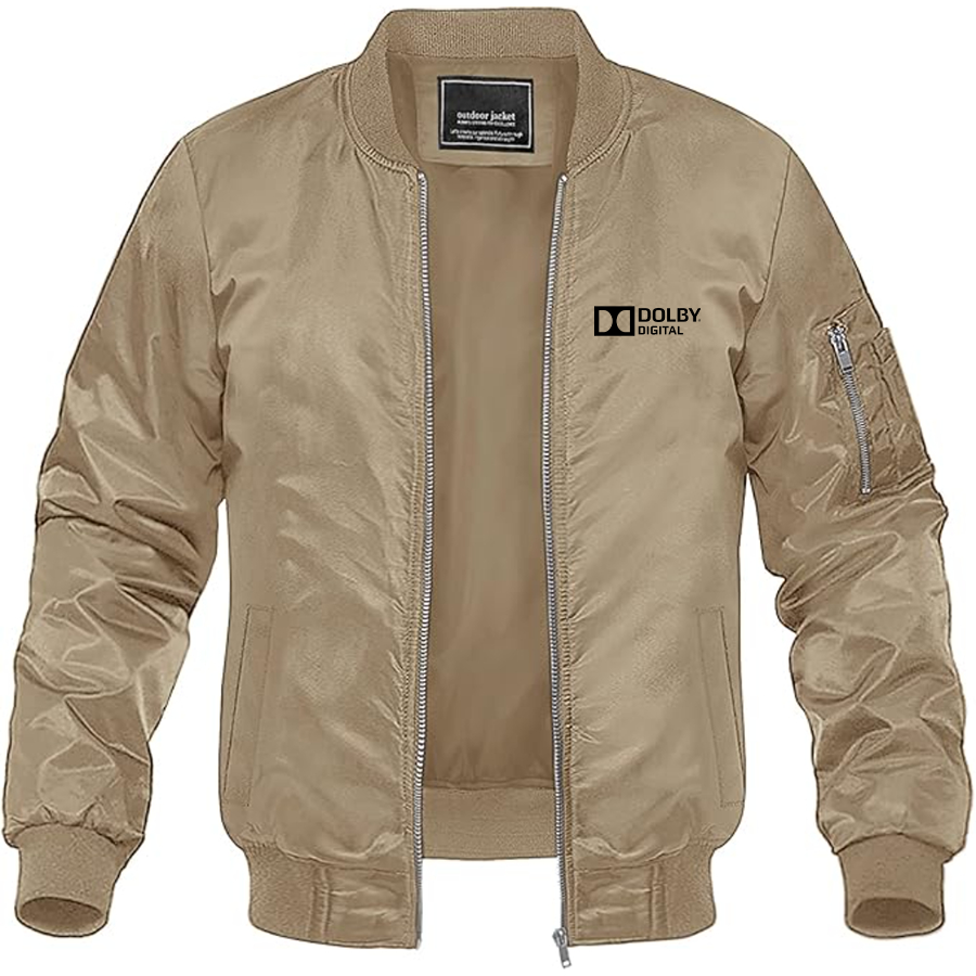 Men's Dolby Digital Logo Lightweight Bomber Jacket Windbreaker Softshell Varsity Jacket Coat