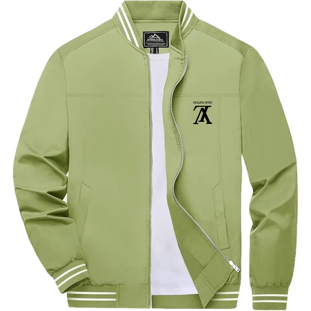 Men's Louis Vuitton Lightweight Zip-Up Bomber Jacket with Ribbed Collar and Cuffs Versatile Casual Outerwear